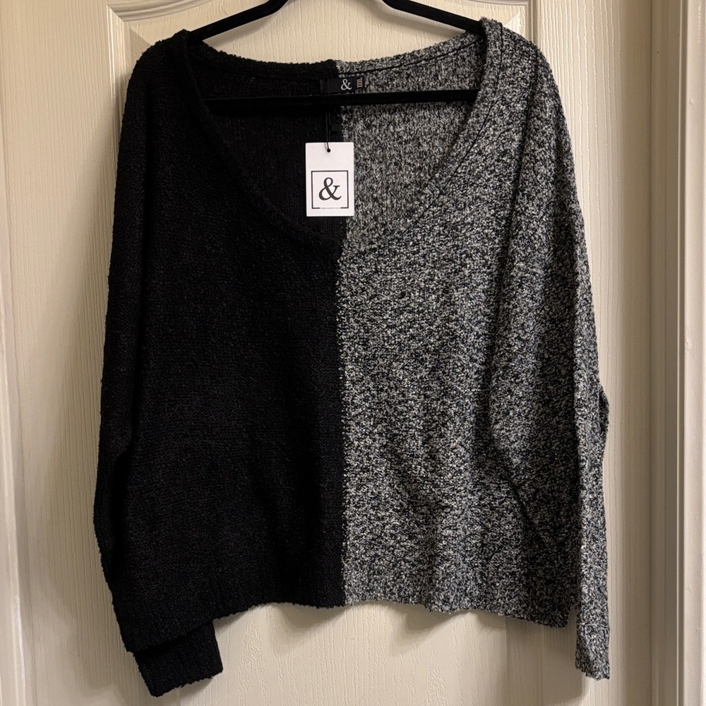 AMPERSAND AVE Black and Gray V-Neck Sweater